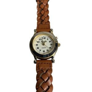 Aqualite Quartz Watch Brown Braided Leather Band Analog Casual Classic